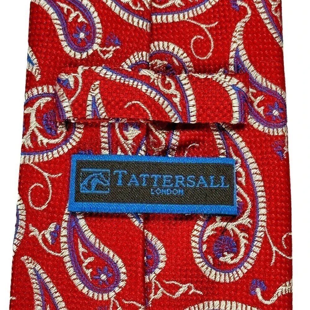 Tattersall London Silk Tie Men Red White Blue Paisley Necktie 100% Silk Handmade